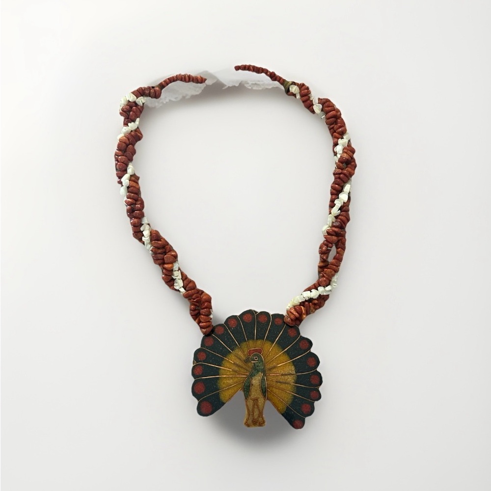 Artisan Brown and Cream Peacock Pendant Necklace